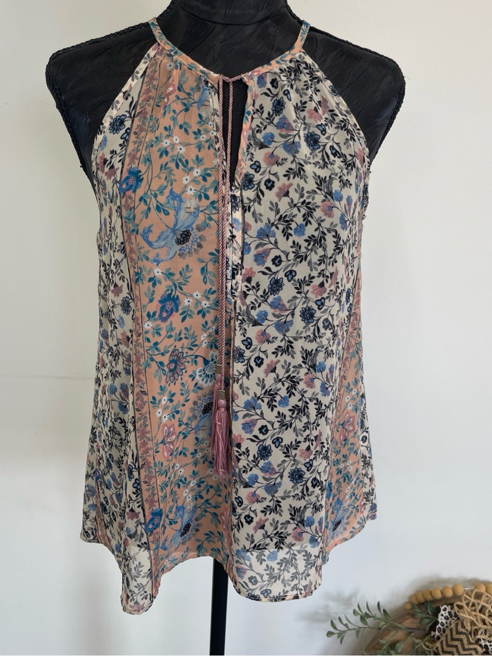 Silver Jeans Pink and Cream Floral Halter Camisole